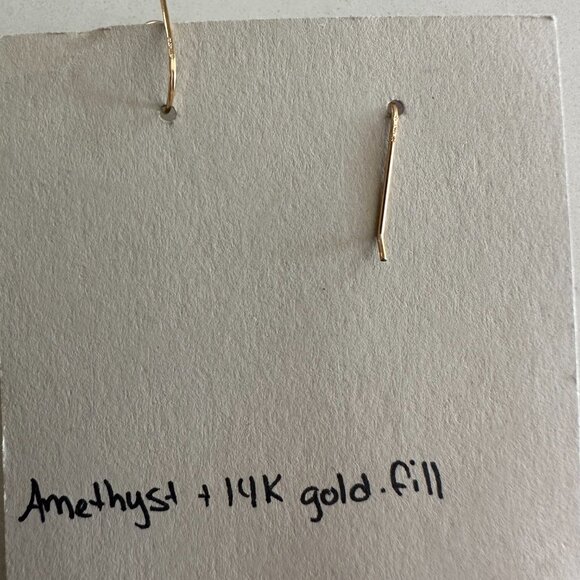 14k Gold Fill Amethyst Drop Dangle Earrings Pierced Handmade Artisan Made NWT - Picture 2 of 3